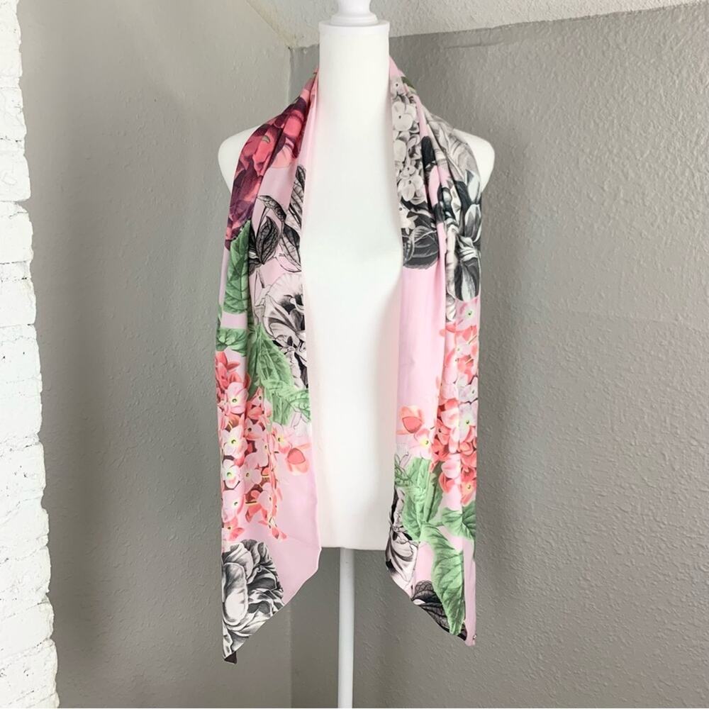 Ted Baker Palace Gardens Floral Chevron Striped Pink Skinny Scarf 10”x 70” - Picture 3 of 10